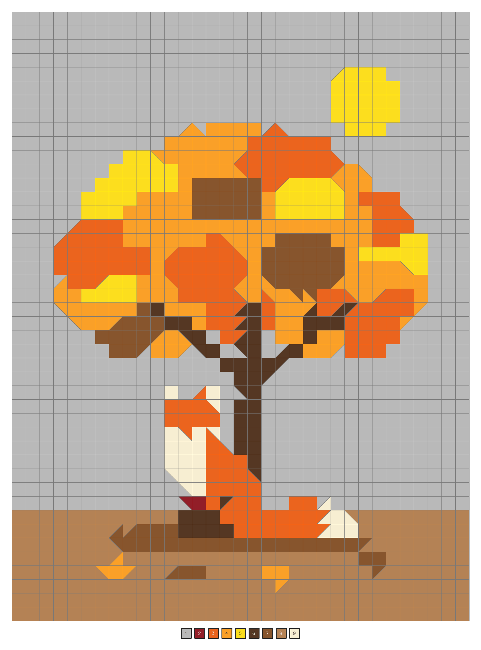 The matching solution page showing a red fox under an autumn tree