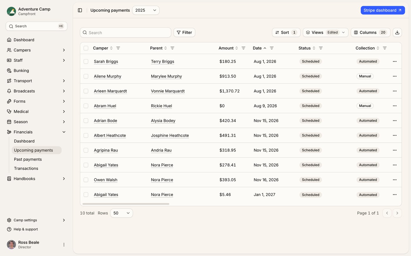 Bulk payment and transaction actions