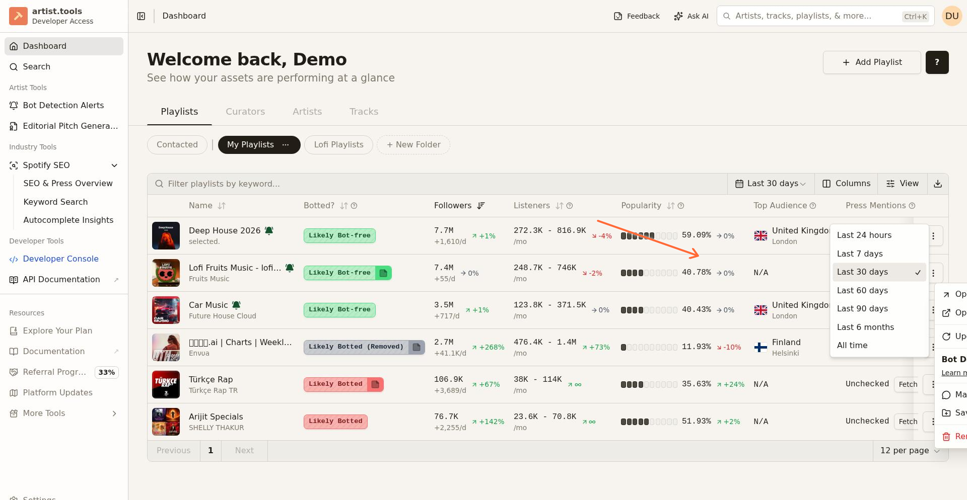 Date range selector showing Last 24 hours through All time options