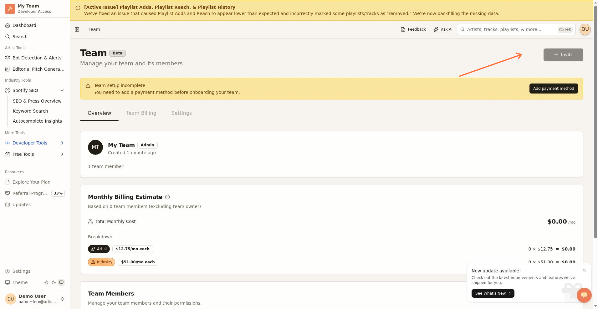 Disabled Invite button showing payment is required before inviting members