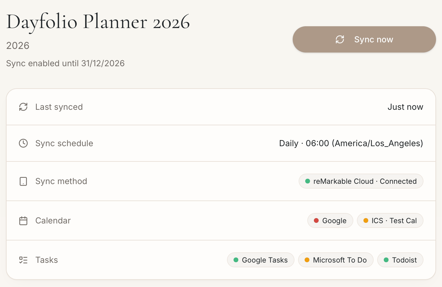 The planner page, with a status dot next to every connection