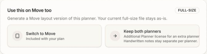 The planner page: Switch to Move, or Keep both planners