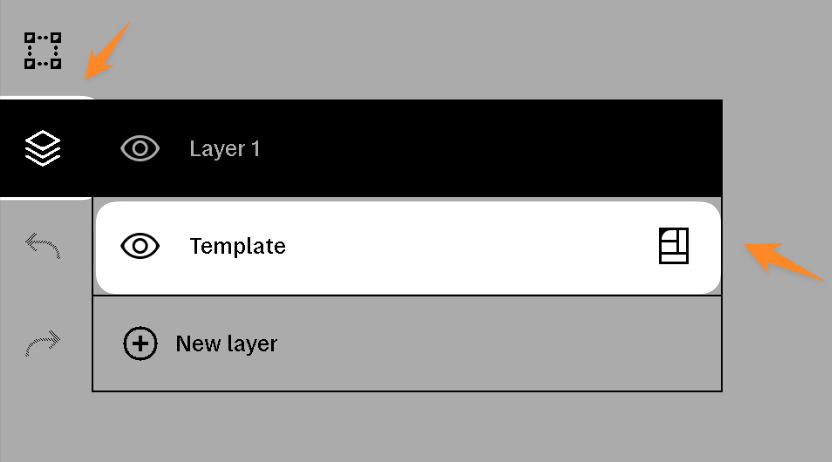 Step 4 — Layers → Template: tap the icon on the right to choose the page's template