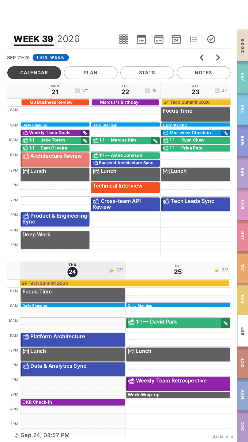 Week View on the Move: the Calendar tab