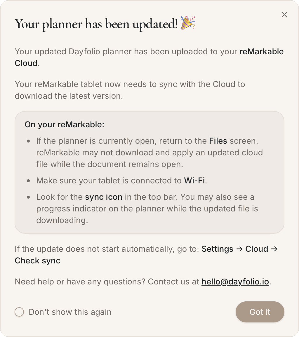 The message after Sync now: what to do on your reMarkable