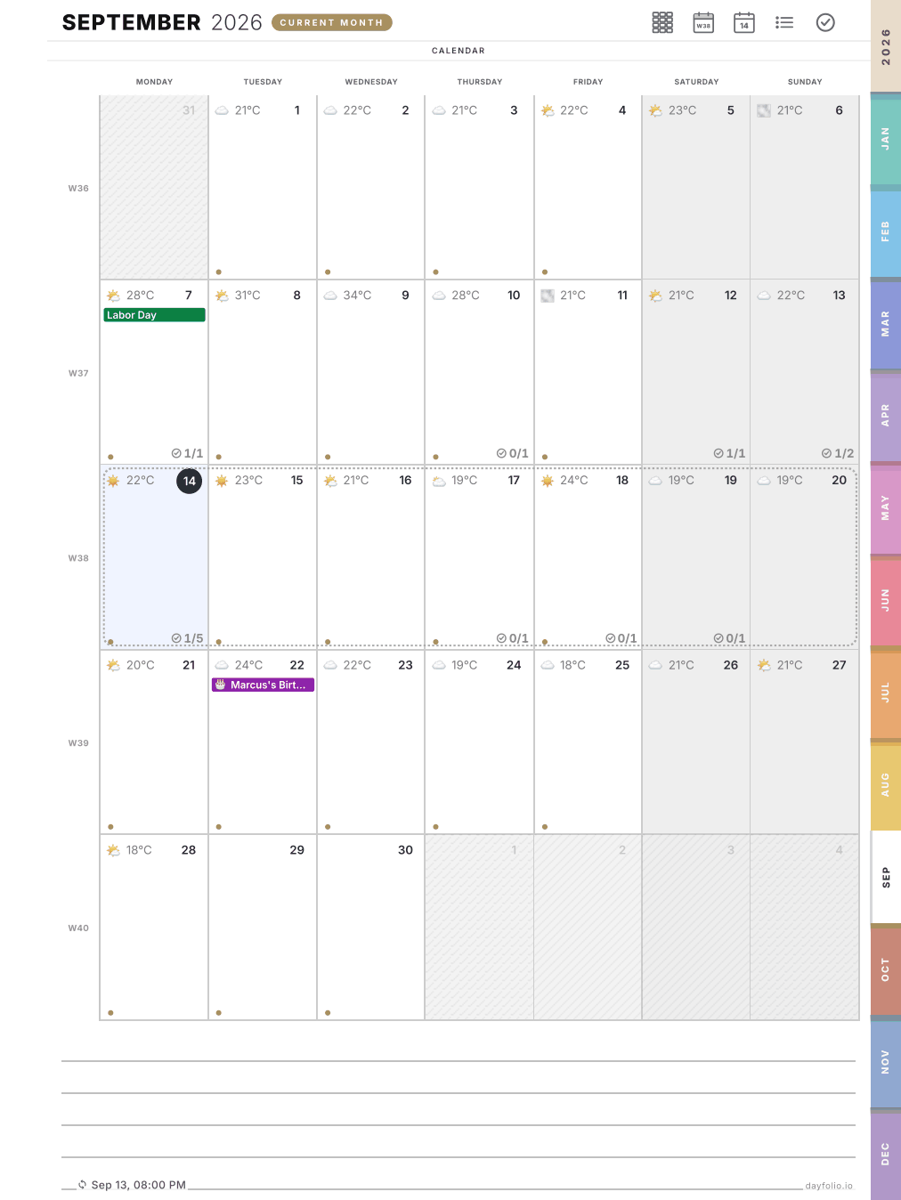 A Month View on the full-size layout