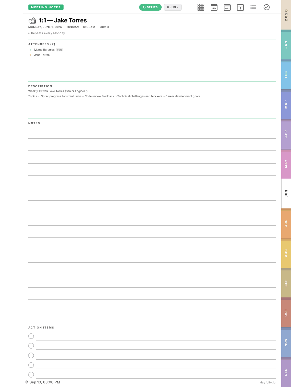 A Meeting Notes page