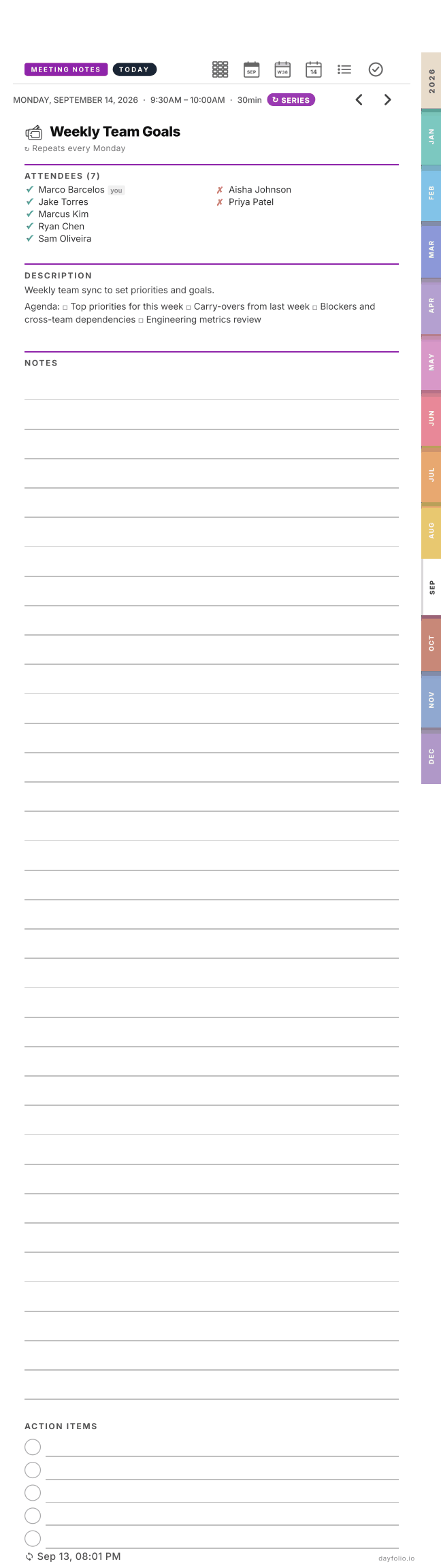 A Meeting Notes page on the Move