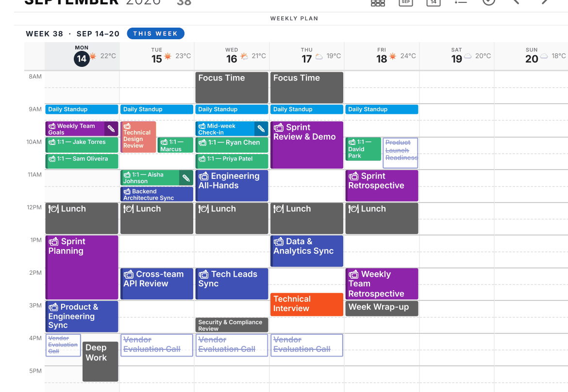 The Week View grid with the full week (7 days)