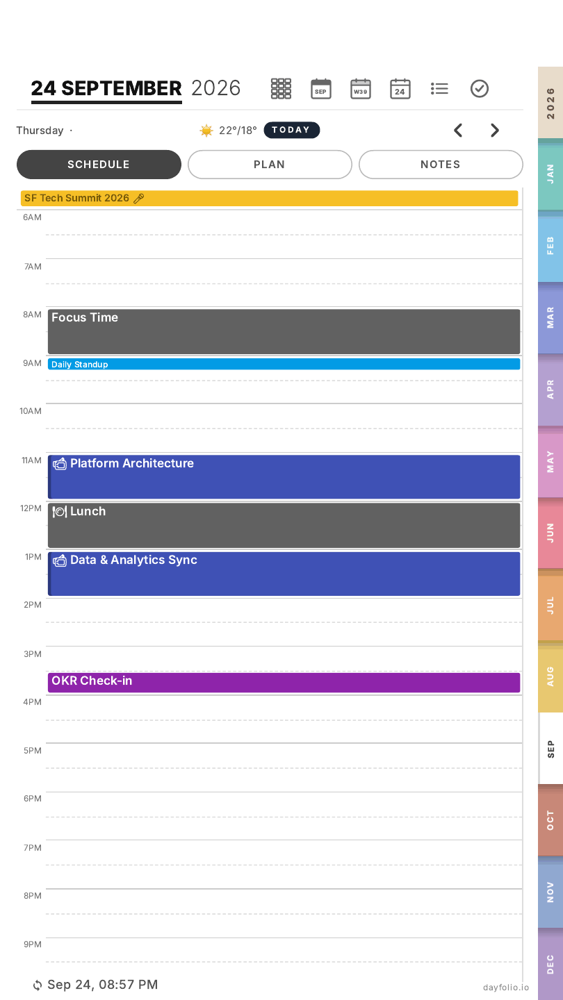 Day View on the Move: the Schedule tab