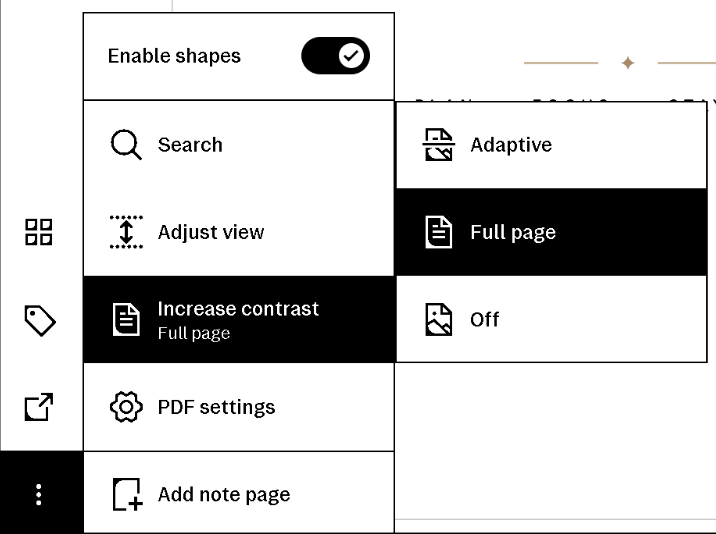 ⋮ → Increase contrast set to Full page on the reMarkable (the default is Adaptive)