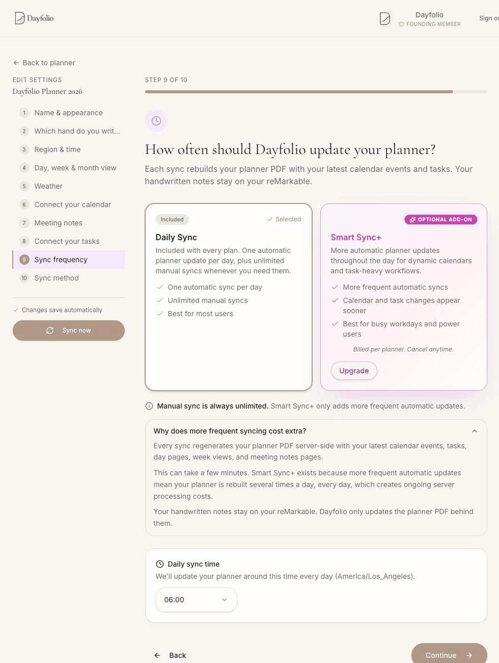 Step 9 — Sync frequency: Daily Sync, the Smart Sync+ add-on and the daily sync time